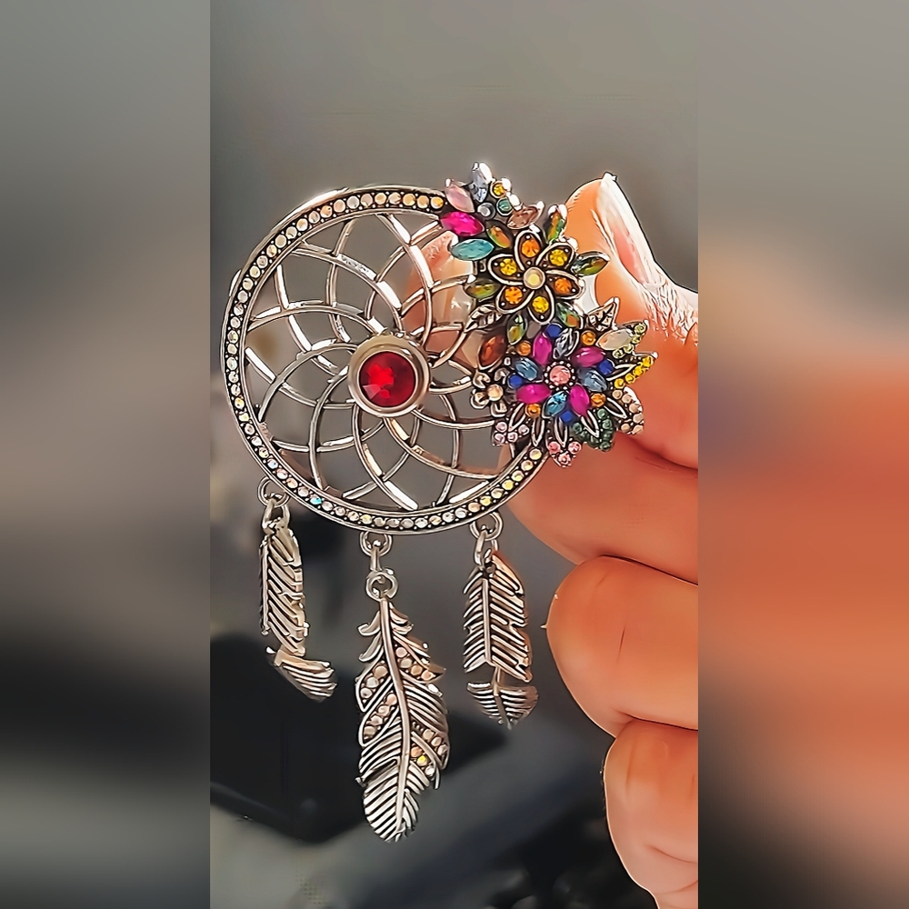 Homemade Bling Dangle Dreamcatcher Vent Clip with Multicolor Rhinestones